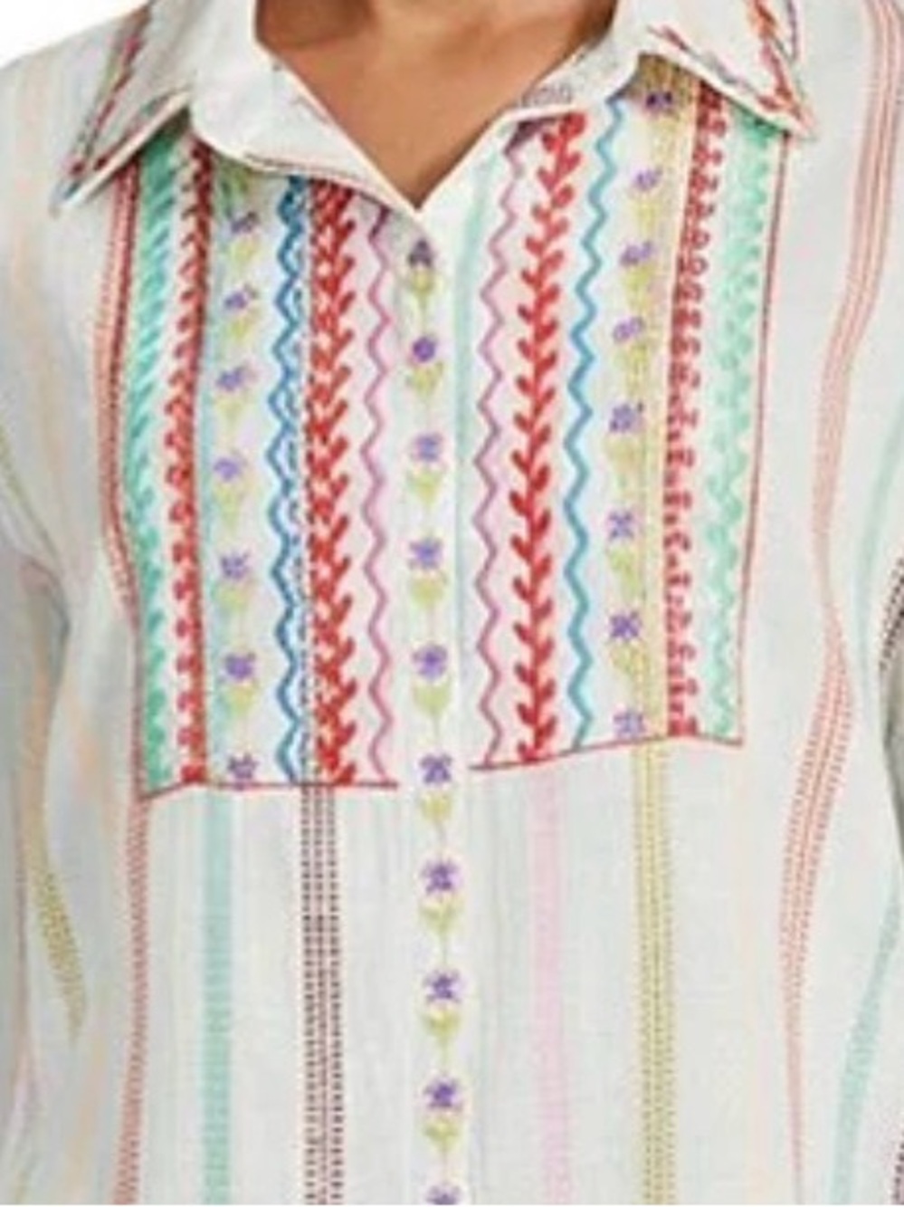 John Mark festive stripe embroidered collared shirt long sleeve w roll tabs
